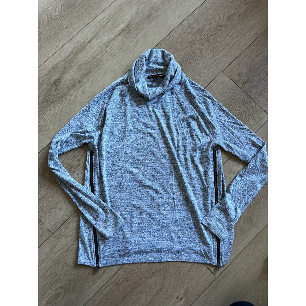 rag bone JEAN Light Heather Grey Turtleneck Long‎ Sleeve Zip Detail Top XS